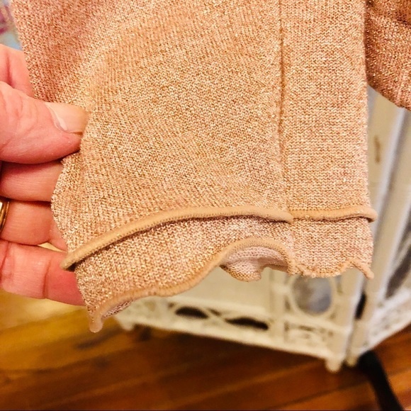 J. Crew Turtleneck Metallic Rose Gold Stretch Knit Ruffle Edge Top size Medium - Picture 8 of 16